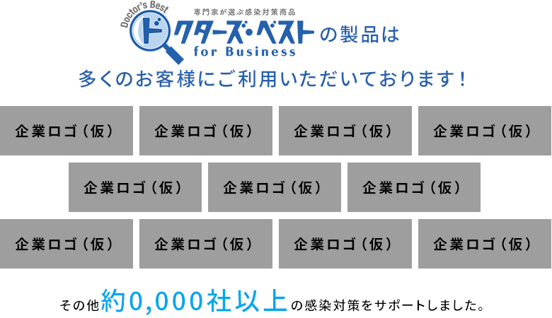 ドクターズ・ベストの製品は多くのお客様にご利用いただいております！その他約0,000社以上の感染対策をサポートしました。